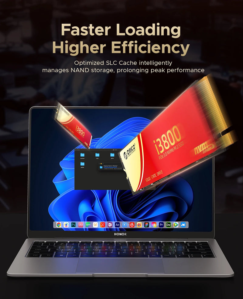 ORICO NVMe SSD 1TB Up to 3600MB/s PCIe Gen3x4 2280 Internal Solid State Drive SLC Cache 3D NAND for Laptop and PC Desktops