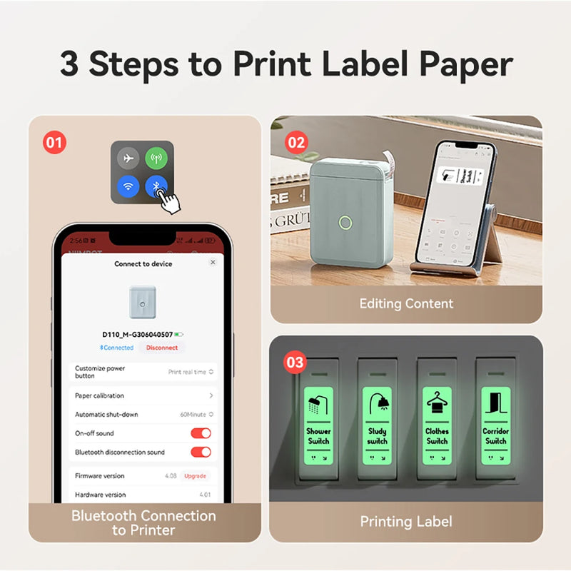 Mini Portable NIIMBOT D110 Switch Label Printer Inkless Thermal Label Self-adhesive Sticker Home Wireless Labeling Machine