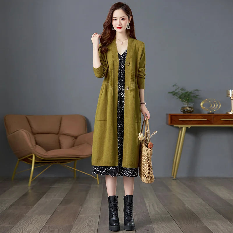 Jersey For Women New Vintage Middle Aged Mother Long Sweater Spring Autumn Knitwear Jacket Cardigan Coat Fall Woman Clothes