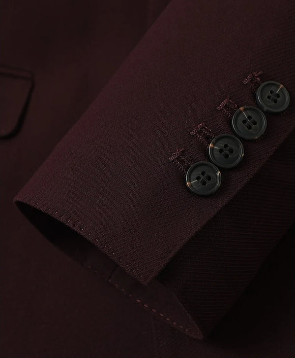 2027 New Men's Three-Piece Suit Set; Asian Sizes, Slim Fit, Available in Black and Burgundy. Business Wedding Party Attire.