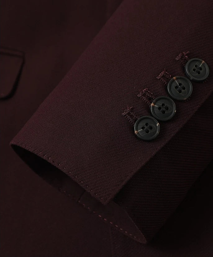 2027 New Men's Three-Piece Suit Set; Asian Sizes, Slim Fit, Available in Black and Burgundy. Business Wedding Party Attire.