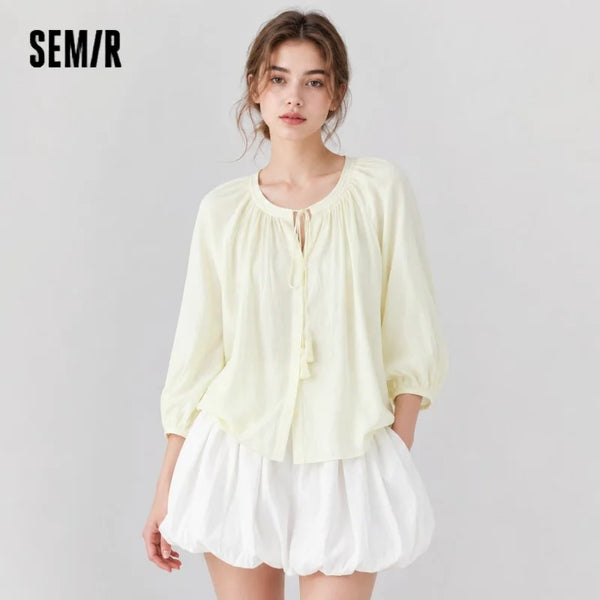 អាវ Semir សម្រាប់នារី ដៃអាវរាងចង្កៀង ៧/៨ រំយោល អាវធំ រចនាបថសិល្បៈ រដូវក្តៅ ឆ្នាំ២០២៦