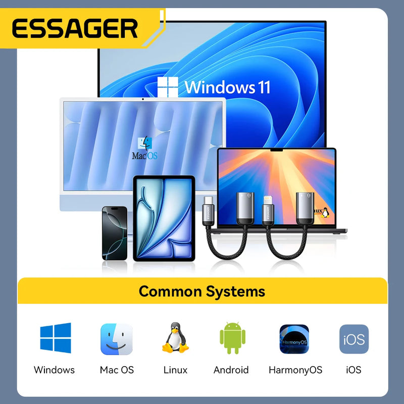 ខ្សែអាដាប់ទ័រអូឌីយ៉ូ Essager Type C សម្រាប់កាស Type-C ស្រីទៅ IP ប្រុស OTG អាដាប់ទ័រសម្រាប់ iPhone 17 16 15 14 Samsung Xiaomi iPad