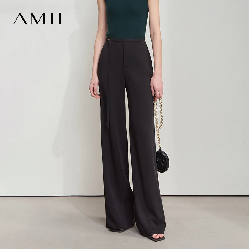 ខោ AMII Office Lady Solid Women Summer 2026 ខោជើងវែងថ្មីធ្វើពីឫស្សីតុបតែងលម្អដោយធម្មជាតិ ចង្កេះធំទូលាយ ម៉ូដសម្រាប់នារី 12521049