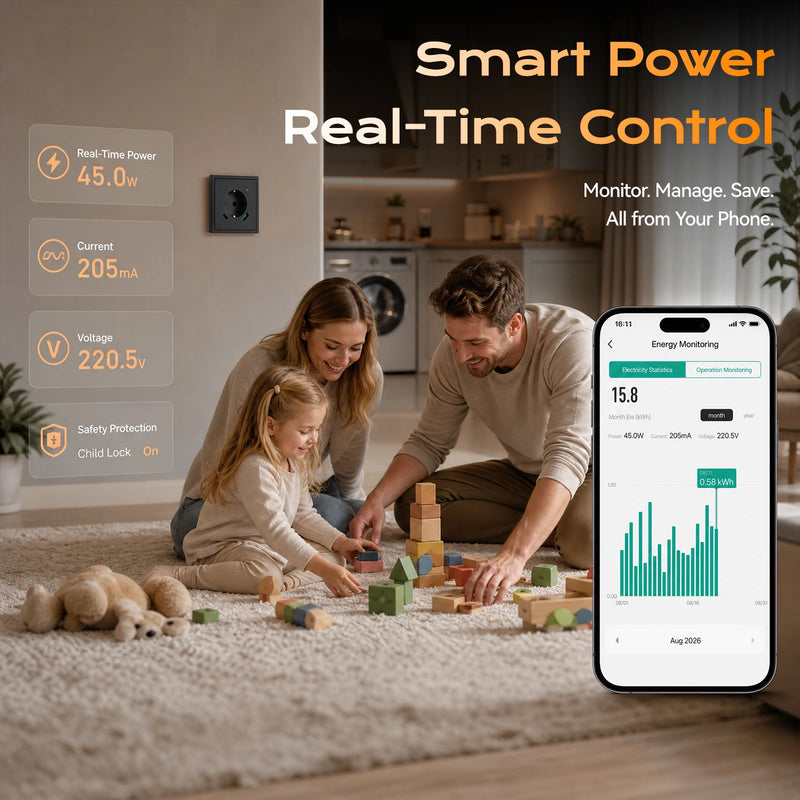 BSEED E Series WIFI Wall Socket Smart Power Monitor Socket 20W USB Type-C Charge Port Plastic Frame Tuya Smart Life Control