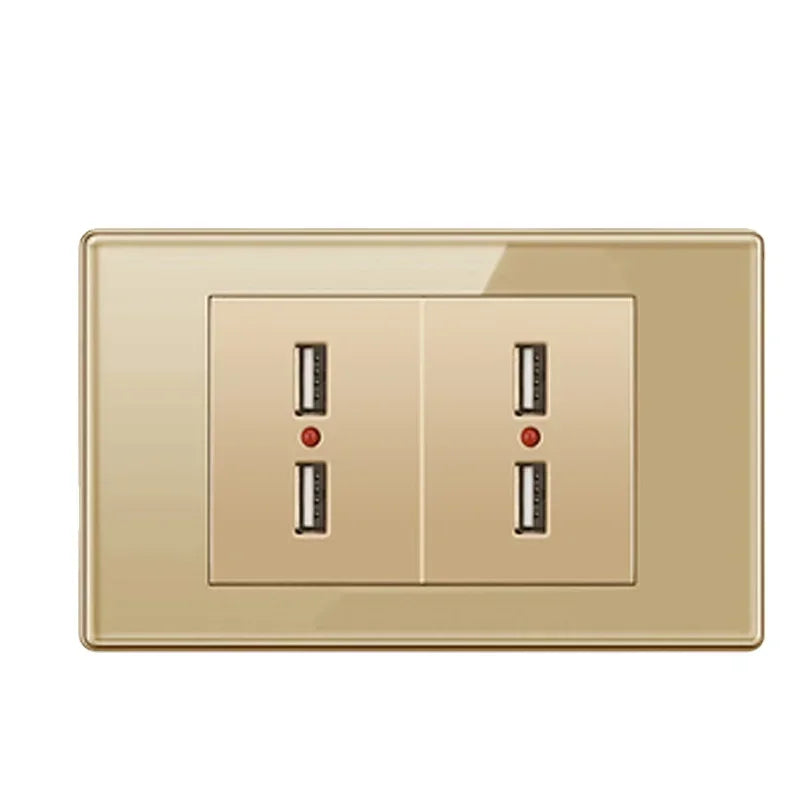 Depoguye US Mexico Wall Light Switch Socket 5V 2.1A USB Type-c Charger Plug,Golden Glass Panel American Standard Power Outlet