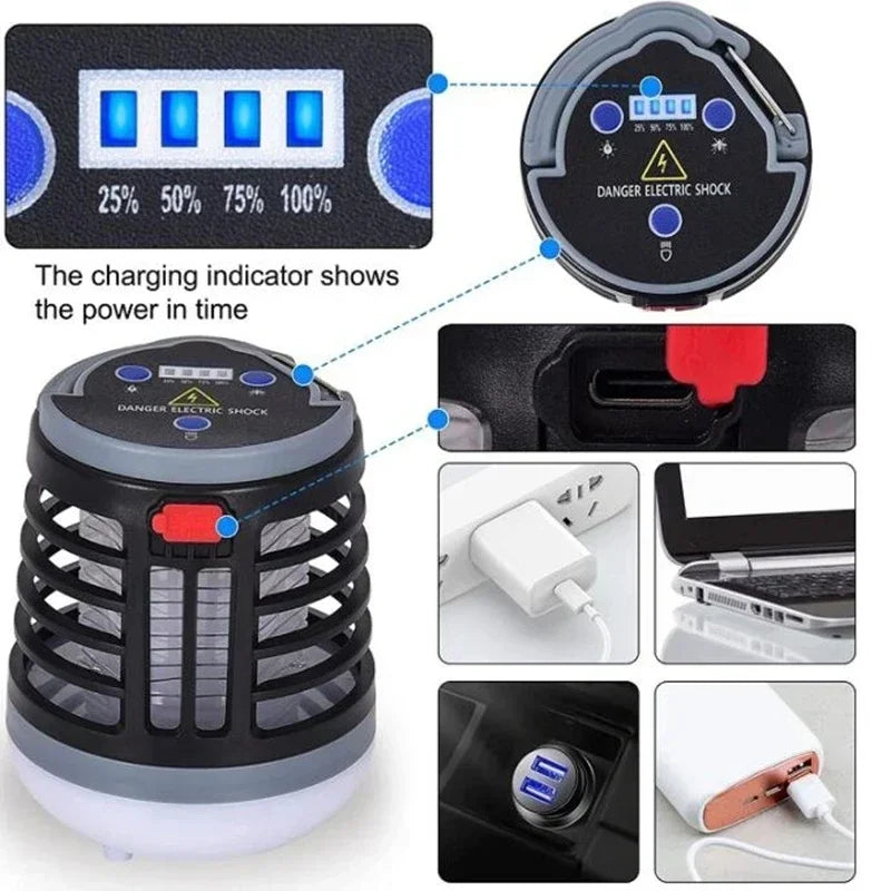 ចង្កៀងសម្លាប់មូស LED UV ព្យួរ ភ្លើងឆក់សត្វល្អិត ភ្លើង USB ចល័ត ក្រៅផ្ទះ ការពារទឹក ឡើងភ្នំ បោះតង់ ចង្កៀង