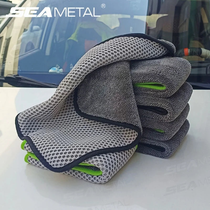 SEAMETAL 40X40CM Car Wash Towel 850GSM Double Sided Braid/Massage Mesh Cloth Car Towel High Water Absorption for Car Accessories