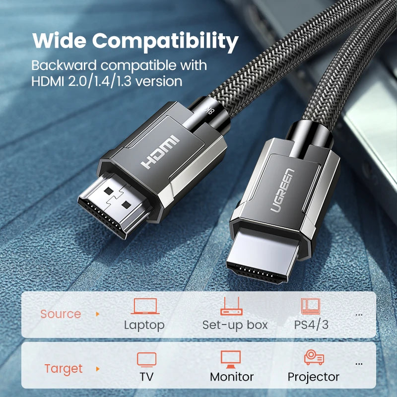 UGREEN 8K HDMI-Compatible Cable for Xiaomi TV Box PS5 Ultra High Speed Certified 8K@60Hz Cable 48Gbps eARC Dolby Vision