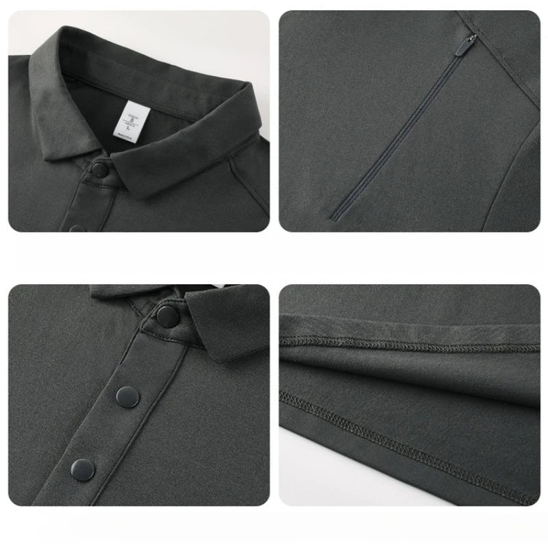 Men's Outdoor Sports Long Sleeve Polo Shirt with Zipper Accent Collar Quick - Dry Breathable Casual Top