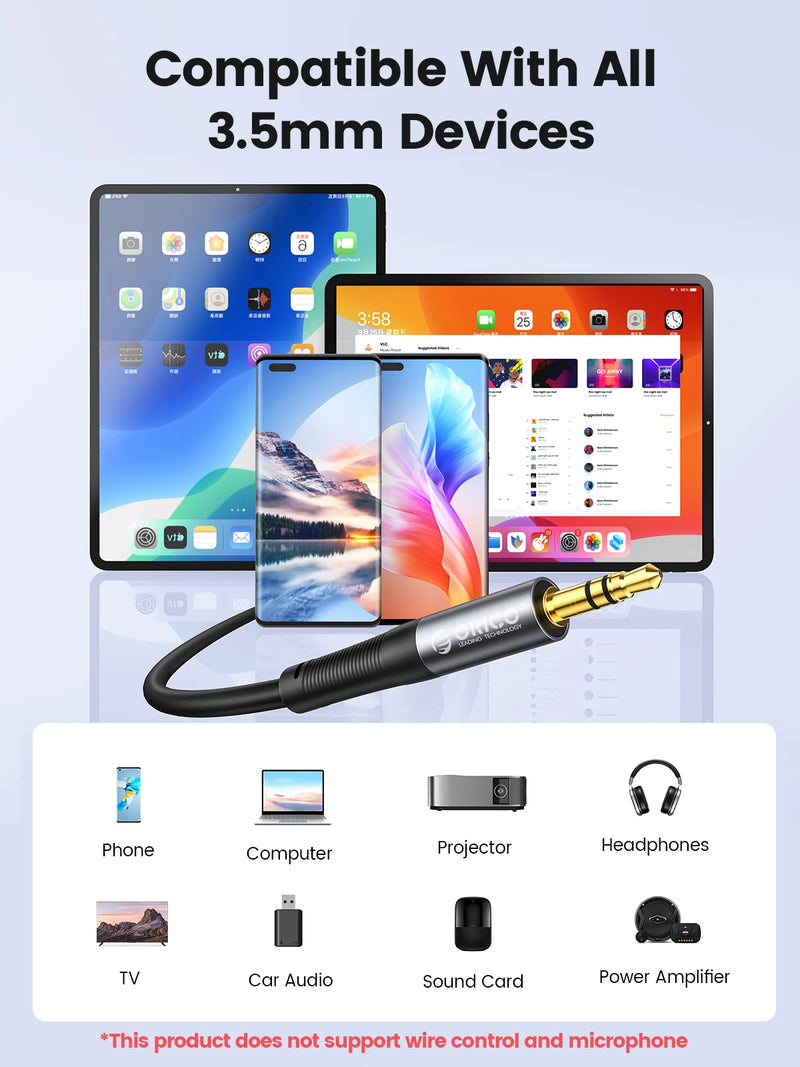 ORICO 3.5mm Aux Cable Jack Audio Cord Male to Male Hi-Fi Sound Liquid Silicone for Headphones iPhone Speaker Car iPad