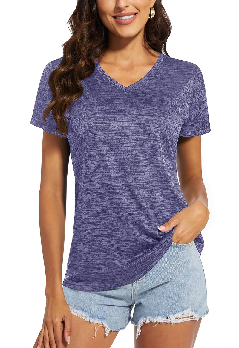 TACVASEN Moisture Wicking V Neck T-shirts Summer Quick Dry Shirts Womens Workout T-shirts Athlete Tops Lightweight Casual Tee
