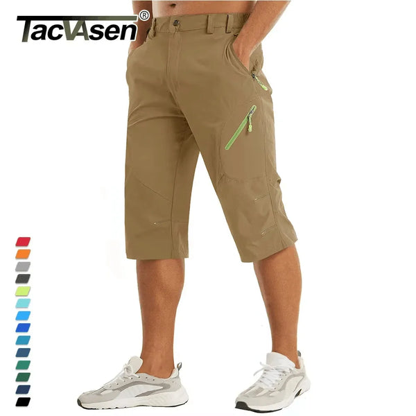 TACVASEN Below Knee Length Summer Waterproof Shorts Mens Quick Drying 3/4 Capri Pants Hiking Walking Sports Outdoor Nylon Shorts