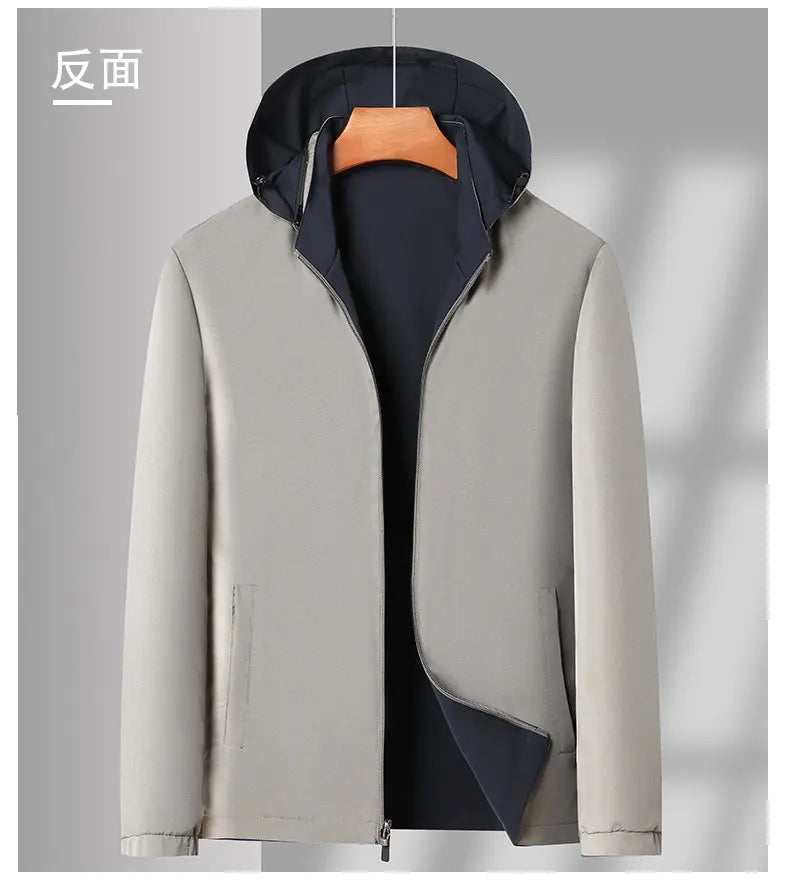 2026 Men's Red Long-Sleeve Hooded Jacket; The Coat Can Be Worn Inside Out, and The Hood Is Removable.