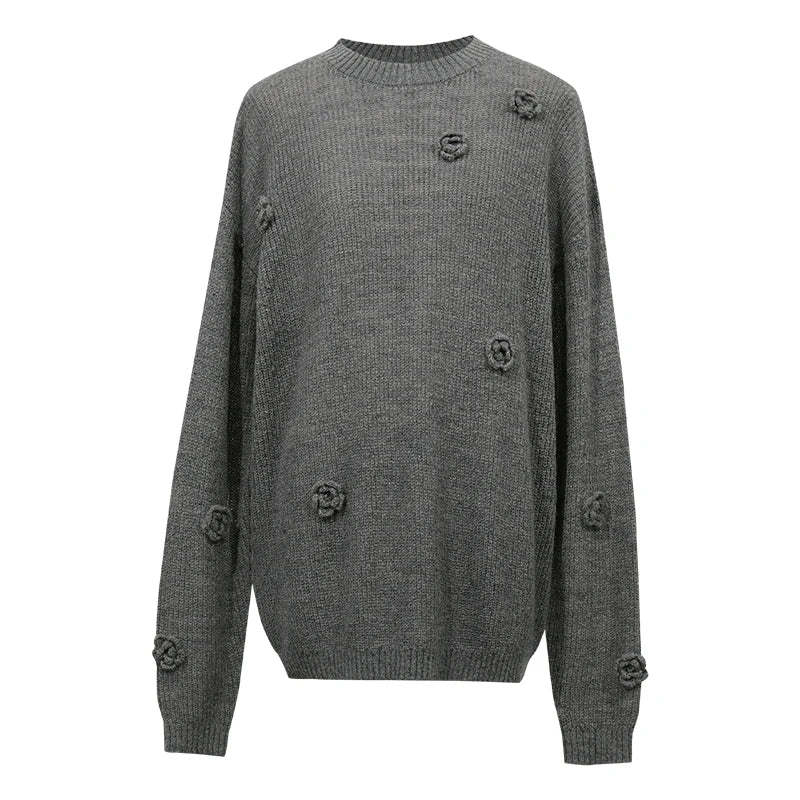 Amii Women's Crew Neck Autumn Sweater Drop Shoulder Long Sleeve Rose Casual Pullover Loose Knit Tops Female Clothing 12623037
