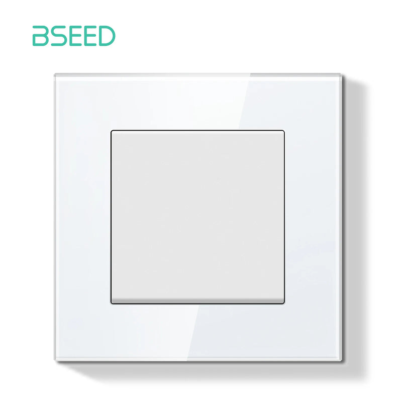 BSEED E Series Mechanical Button Switch 1/2Gang Light Switch Wall EU Socket ST TV Socket Glass Panel Switch With LED Indicator