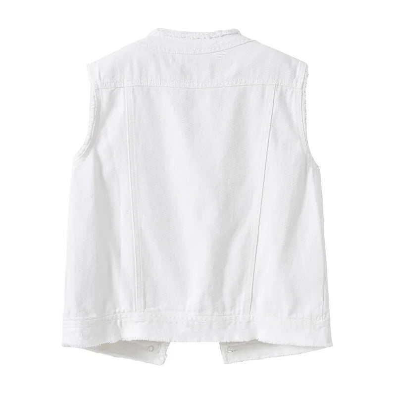 2026 Women's Pink Sleeveless Vest Jacket, Single Breasted Reason Denim Jacket, Asian Size, White Green Orange Yellow Available