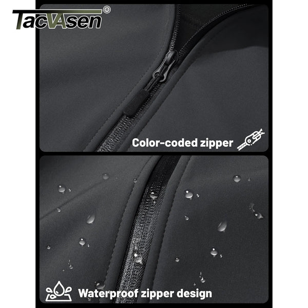 TACVASEN Fleece Lined Softshell Jacket Men's Full Zip Up Rain Jacket Outdoor Work Jacket Spring Trekking Hiking Windbreaker Male