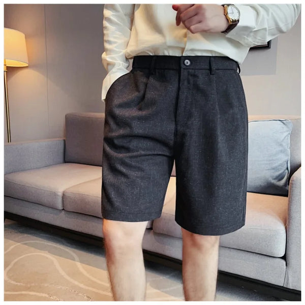 Men's Vintage-Style Cotton-Linen Blend Shorts Wrinkle-Resistant Elastic Waist Relaxed Fit 5-Inch Casual Shorts Commute & Travel