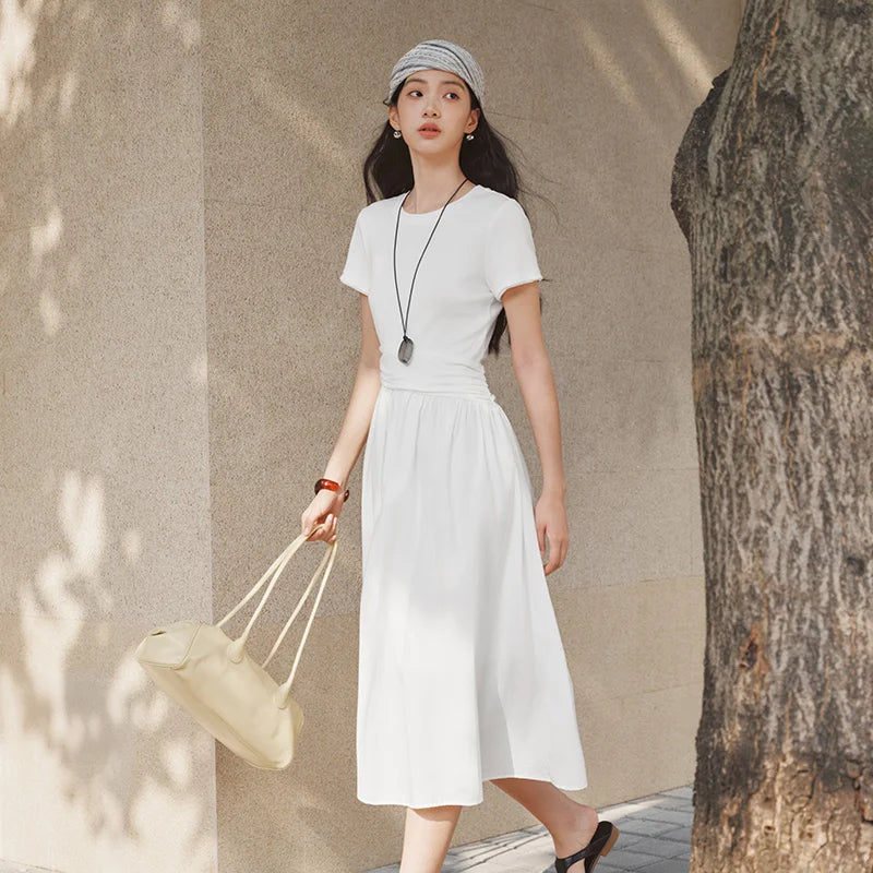 Semir Women Dress Pleated 2026 Crew Neck Cooling Waist Cinched Urban Casual Everyday Style Soft Comfortable Daily Wear Trendy