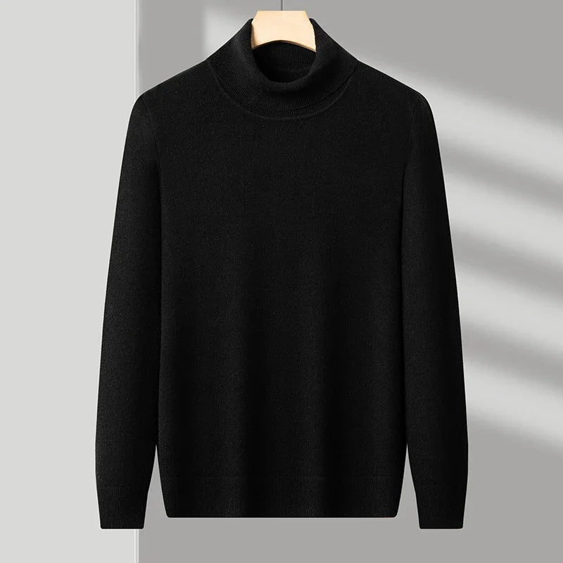 Men's Knitted Turtleneck Sweater High Quality Anti-Pilling Long Sleeve Solid Color Pullover for Autumn Trendy Streetwear