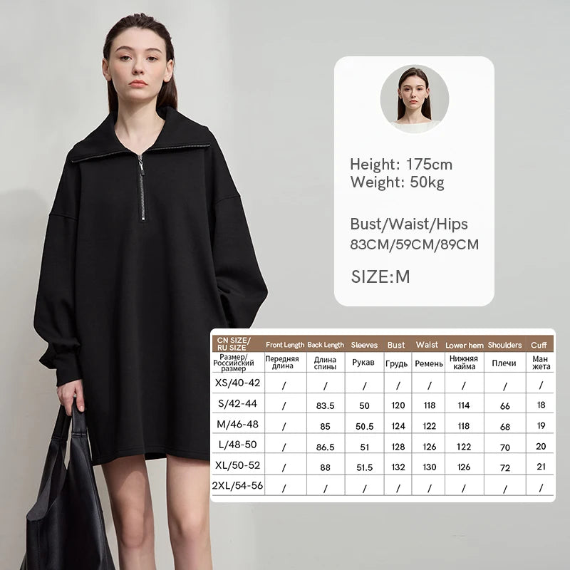 AMII Minimalist Grey Dresses For Women 2026 Autumn Large Turn-Down Collar Pullover Sports Dresses Loose Casual Dresses 12513003