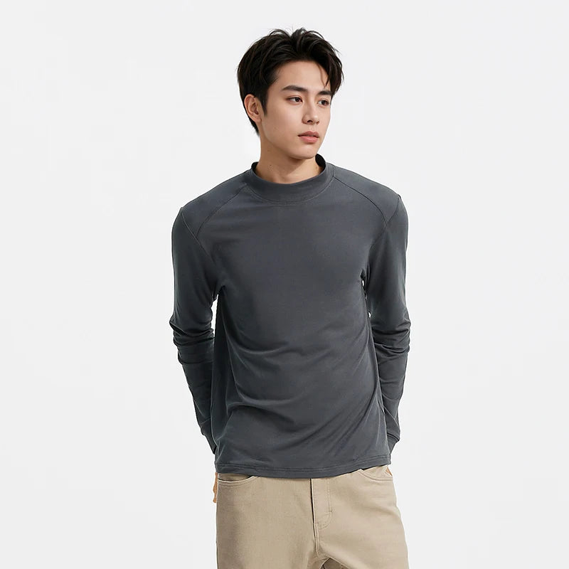 Semir Men Tshirt Thermal Warmth Mock Neck Solid Color Everyday Style Soft Touch 2026 Spring Long Sleeve Base Layer