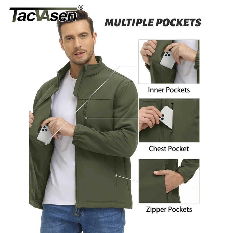 TACVASEN Waterproof Fleece Lining Windbreaker Mens Winter Work Jackets Zipper Pocket Casual Coats Full Zip Outwear Tops