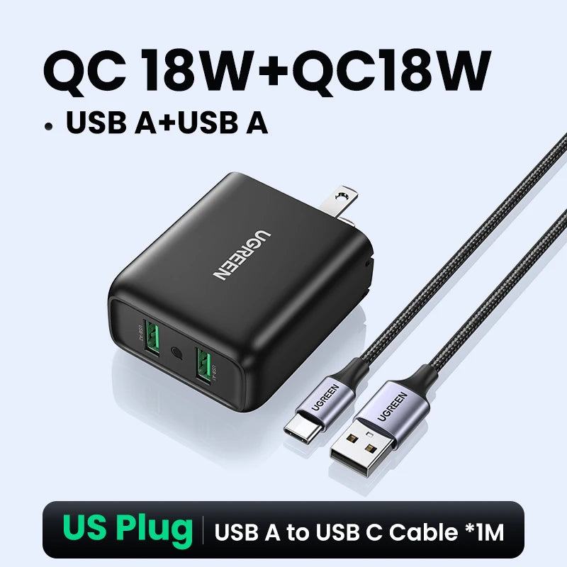 Ugreen USB Charger Quick Charge 3.0 36W Fast Charger Adapter QC3.0 Mobile Phone Chargers for iPhone Samsung Xiaomi Redmi Charger