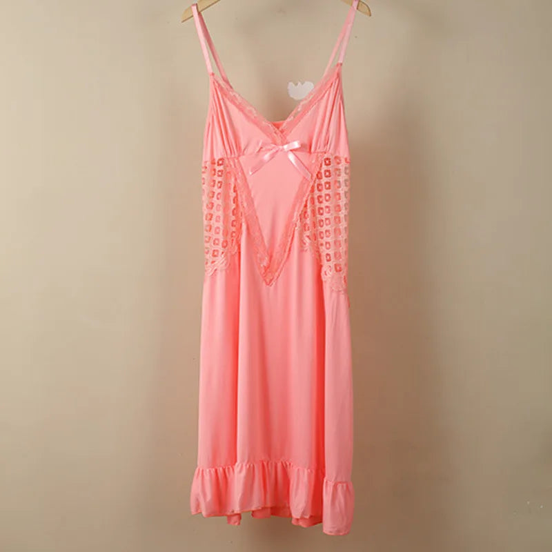 High-end Sexy Mesh Lace Nightdress Comfortable One Piece Pajamas Women's Thin Nightgowns Summer Ladies Sleepwear Home Dress