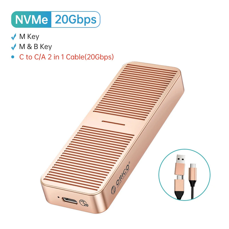 ORICO 20Gbps M.2 NVME SSD Case with Built-in Cooling Vest Upgraded Aluminum Type-C M2 NVME SSD Enclosure for Solid State Drive