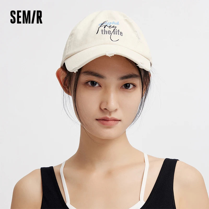 Semir Men Distressed Embroidered Baseball Cap Face Slimming 2025 Summer Couple Vintage Denim Hat