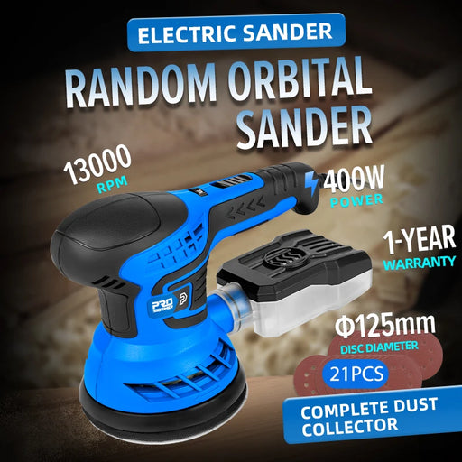 400W Random Orbital Electric Sander Machine 7-Speed Transmission With 21Pcs 125mm Sandpapers Dust by PROSTORMER