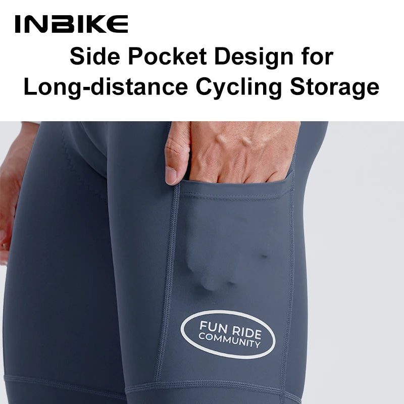 INBIKE Spring Men's Cycling Bib Pants Padding Breathable Sweat-Wicking with Pockets for Men Road Bike MTB Clothing Bicycle Pants