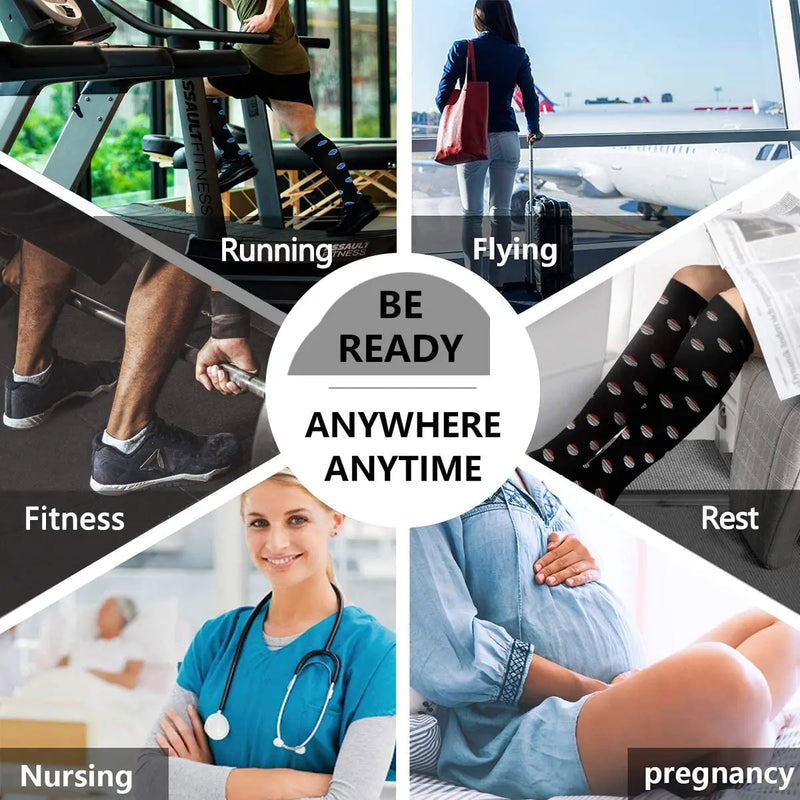 WRELS 1/2/3 Pairs Compression Socks Arch Support Athletic Socks Men Women Knee High Elastic Breathable Running Cycling Socks