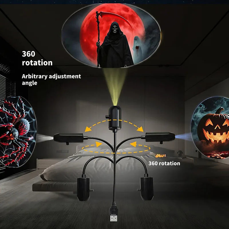 Skull Projection Lamp Switchable Pattern Design Led Night Light Portable USB Powered for Room Wall Ceiling Decor Halloween Gift