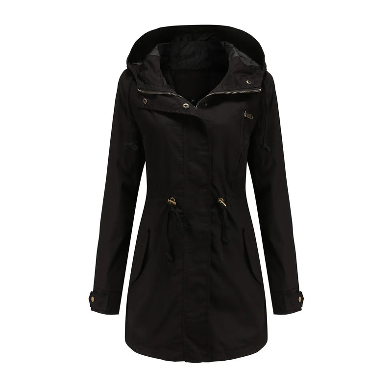 2026 Women Burgundy Hooded Jacket, Green Long Sleeves Windproof Jackets Fashion Casual Coat Black Blue Coffee Khaki S-4XL