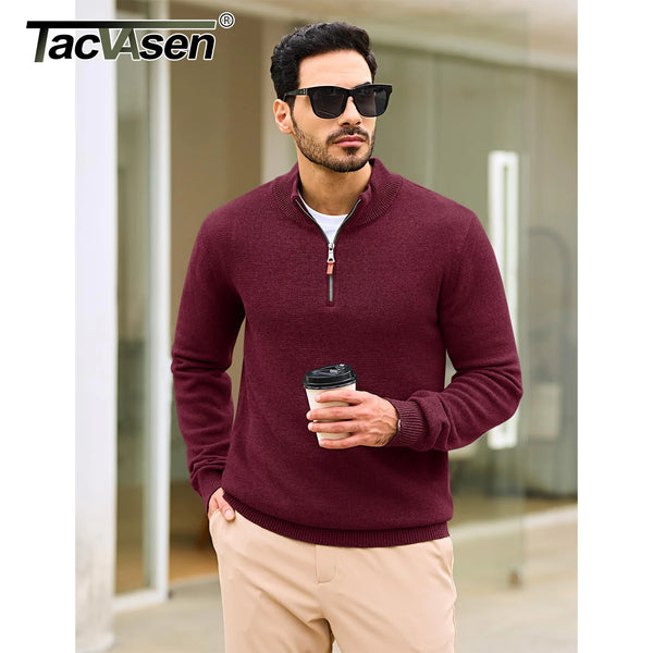 TACVASEN Mens Knit Cotton Sweater Quarter Zip Pullover Antumn Winter Casual Long Sleeve Mock Neck Polo Sweaters Warm Streetwear