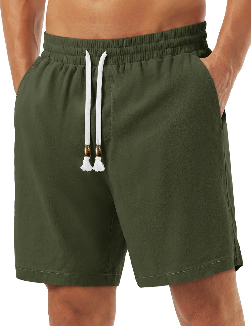 TACVASEN Men's Cotton Casual Shorts Loose Summer Beach Vacation Short Solid Pants with Deep Pockets Elastic Waist 7 Inch Inseam