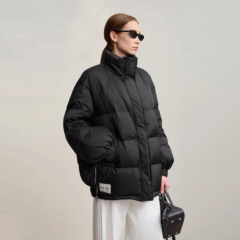Amii Down Coats 2026 Winter New Warm Turtleneck Shoulder Sleeves Loose Top Solid Versatile Long Down Coats For Woman 12544132