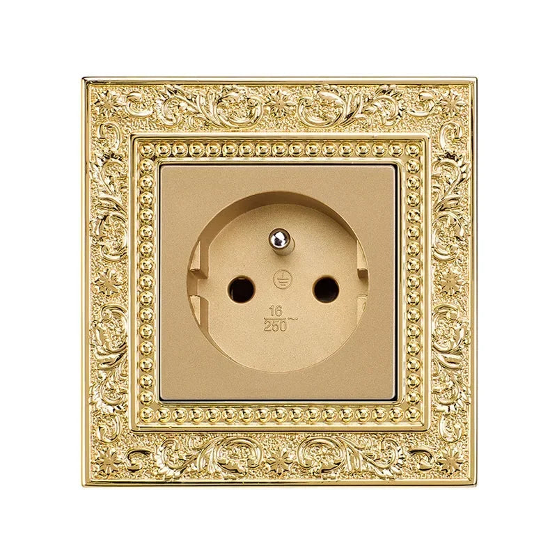 Luxurious metal European vintage antique EU wall lamp switch socket panel brass metal villa  home light switch 1/2/3 gang 2 way
