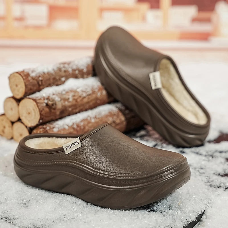 Men's Mules casual cotton shoes winter light non-slip soft sole comfort outdoor fashion walking chef work semi cotton slippers