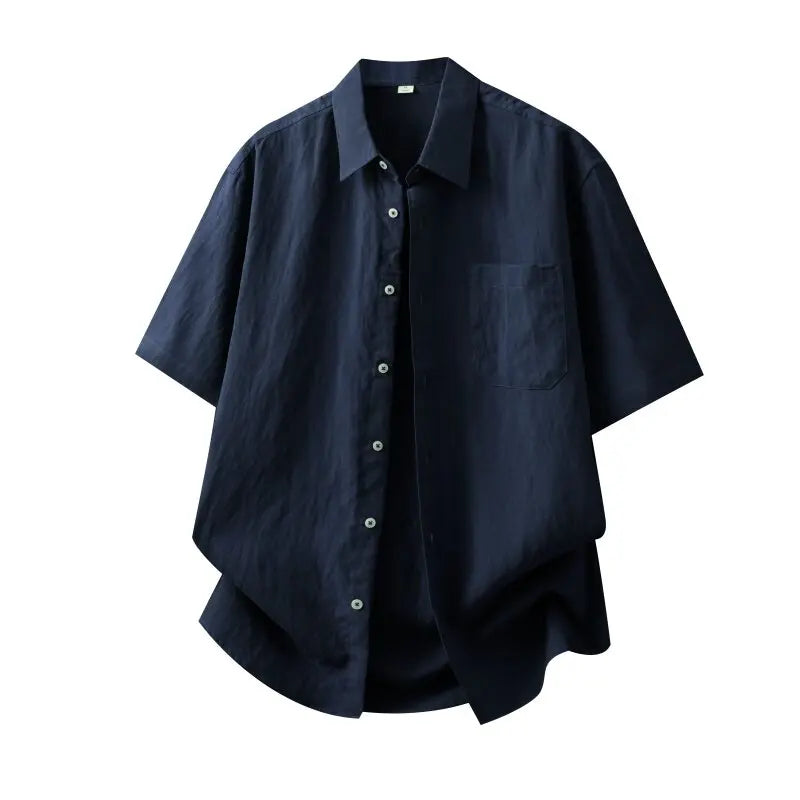 DUKEEN Men's Lyocell Linen Shirt Summer Short Sleeve Lightweight Breathable Cooling Casual Button Down Shirt