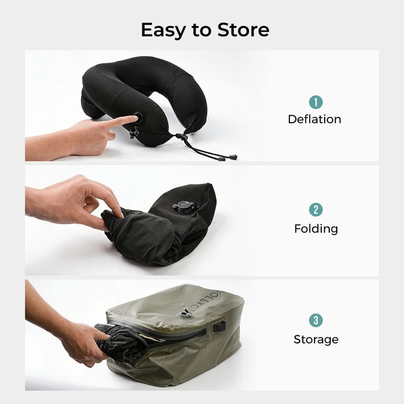 FLEXTAIL X VOLLYC Inflatable Travel Neck Pillow, Soft Knit with Adjustable Firmness & Earplugs for Car, Train, Airplane & Office