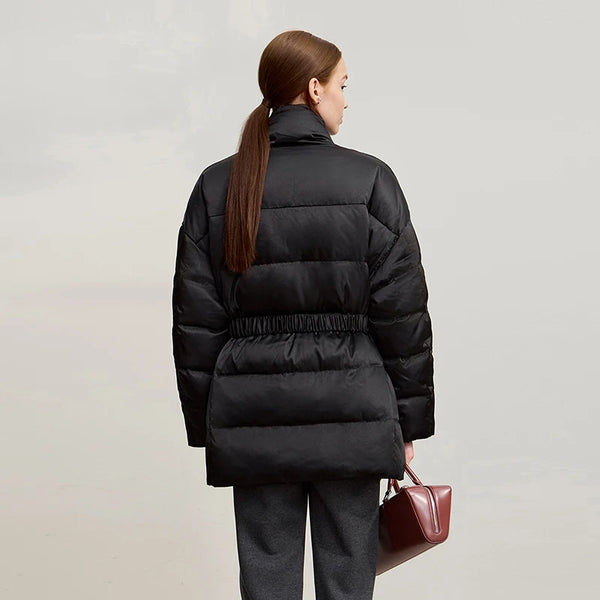 AMII Down Coats 2026 Winter New Stand-up Collar With Belt Long Sleeve Top Warm Straight Solid Color Down Jackets Woman 12544049