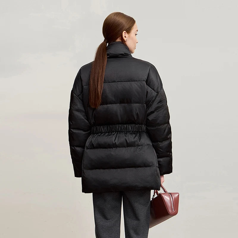 AMII Down Coats 2026 Winter New Stand-up Collar With Belt Long Sleeve Top Warm Straight Solid Color Down Jackets Woman 12544049