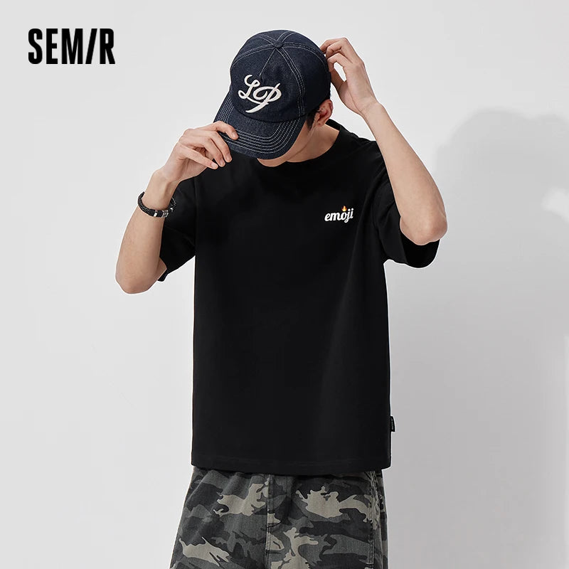 Semir Men Tshirt Cotton Letter Print Short Sleeve Knit Top 2026 Summer Casual Urban