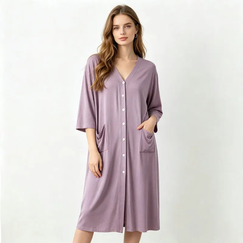 Modal Women's Nightgown Button Design Night Dress Woman Nightie Summer One Piece Pajamas Nighty Loose Nightwear Ladies Sleepwear