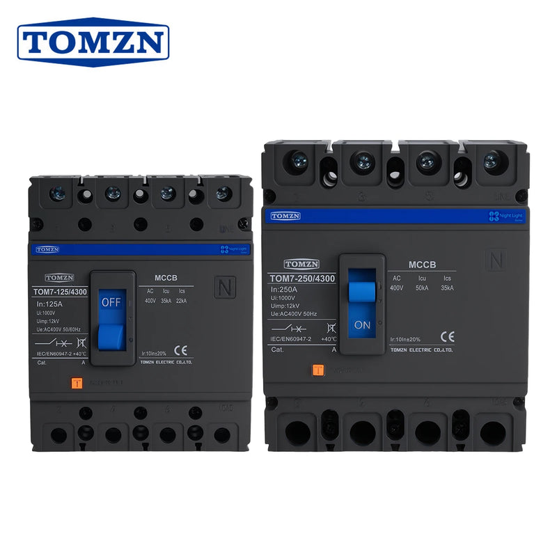 TOMZN Night Light 4P AC400V 50/60Hz 100A 125A 150A 160A 200A 250A MCCB Moulded Case Circuit Breaker Three-phase Four-wire