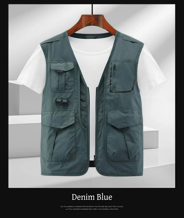 Sleeveless Jacket Cargo Vests Men Outdoor Multi Pockets Photography Summer Thin Mesh Breathable Waistcoats Male Casual Vests